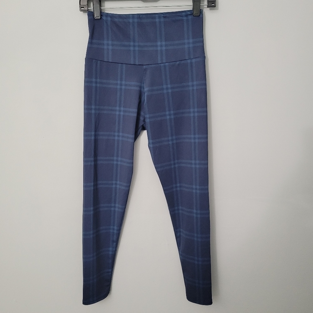 Onzie Blue Plaid Hugh Rise Midi Leggings - Picture 2 of 10